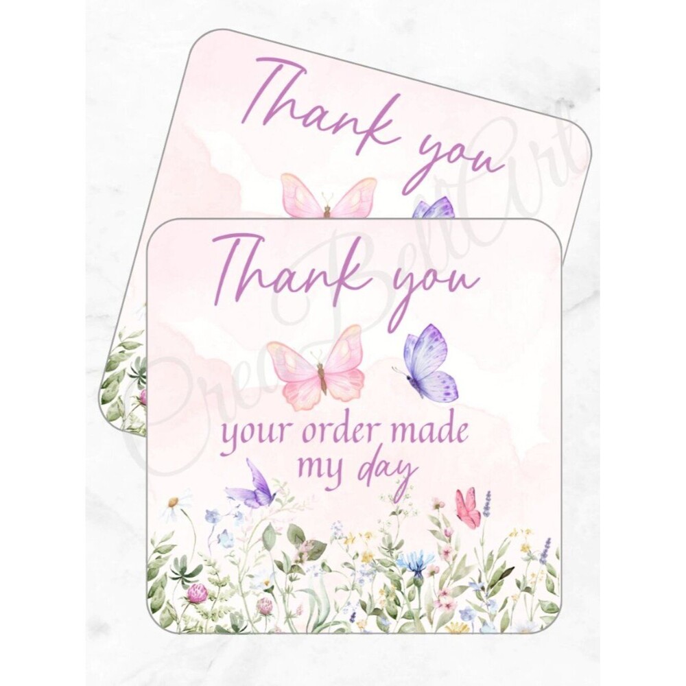 60 Pack Kawaii Cat Square Shaped Thank You Cards
